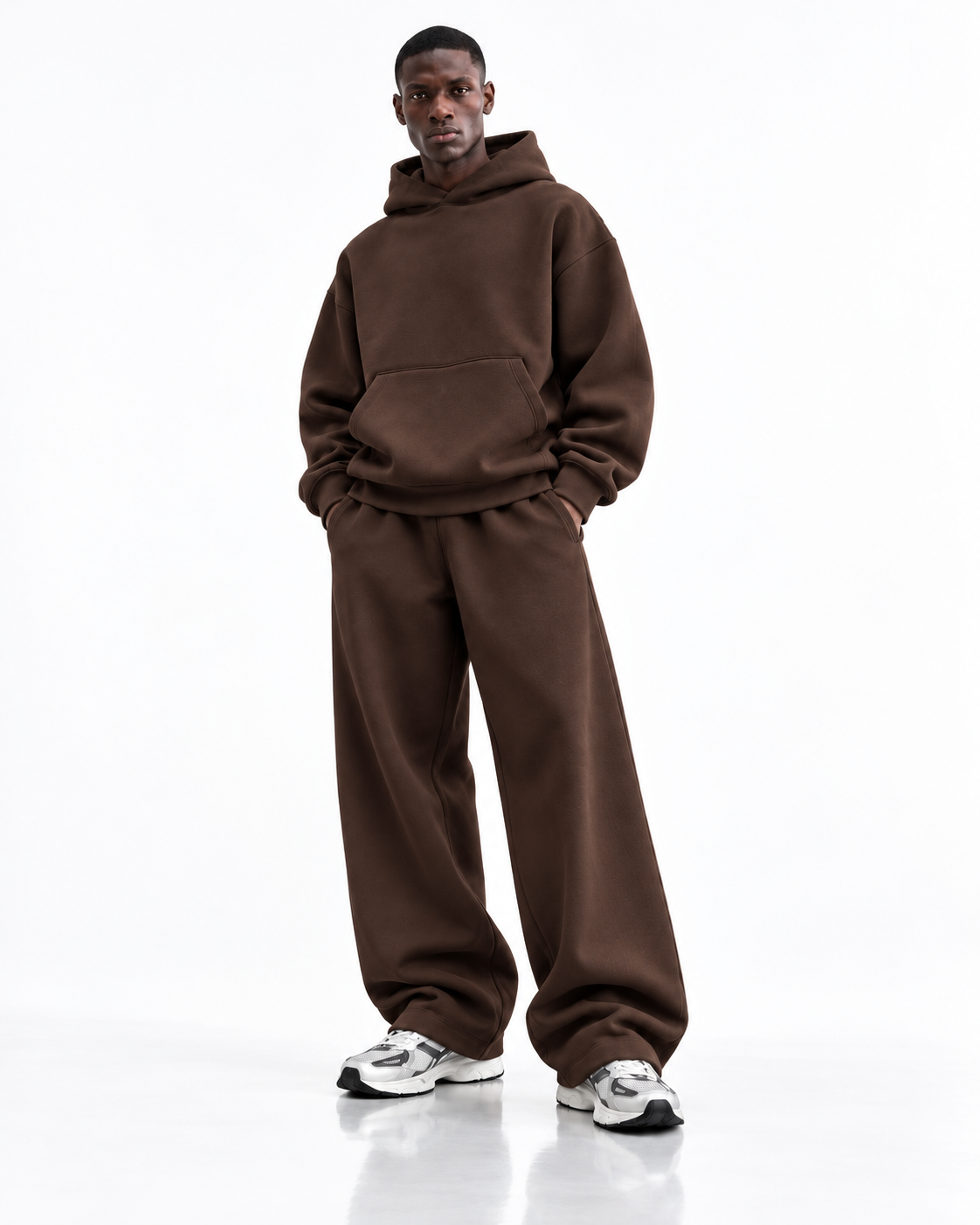 Ensemble hoodie oversize — Marron — face