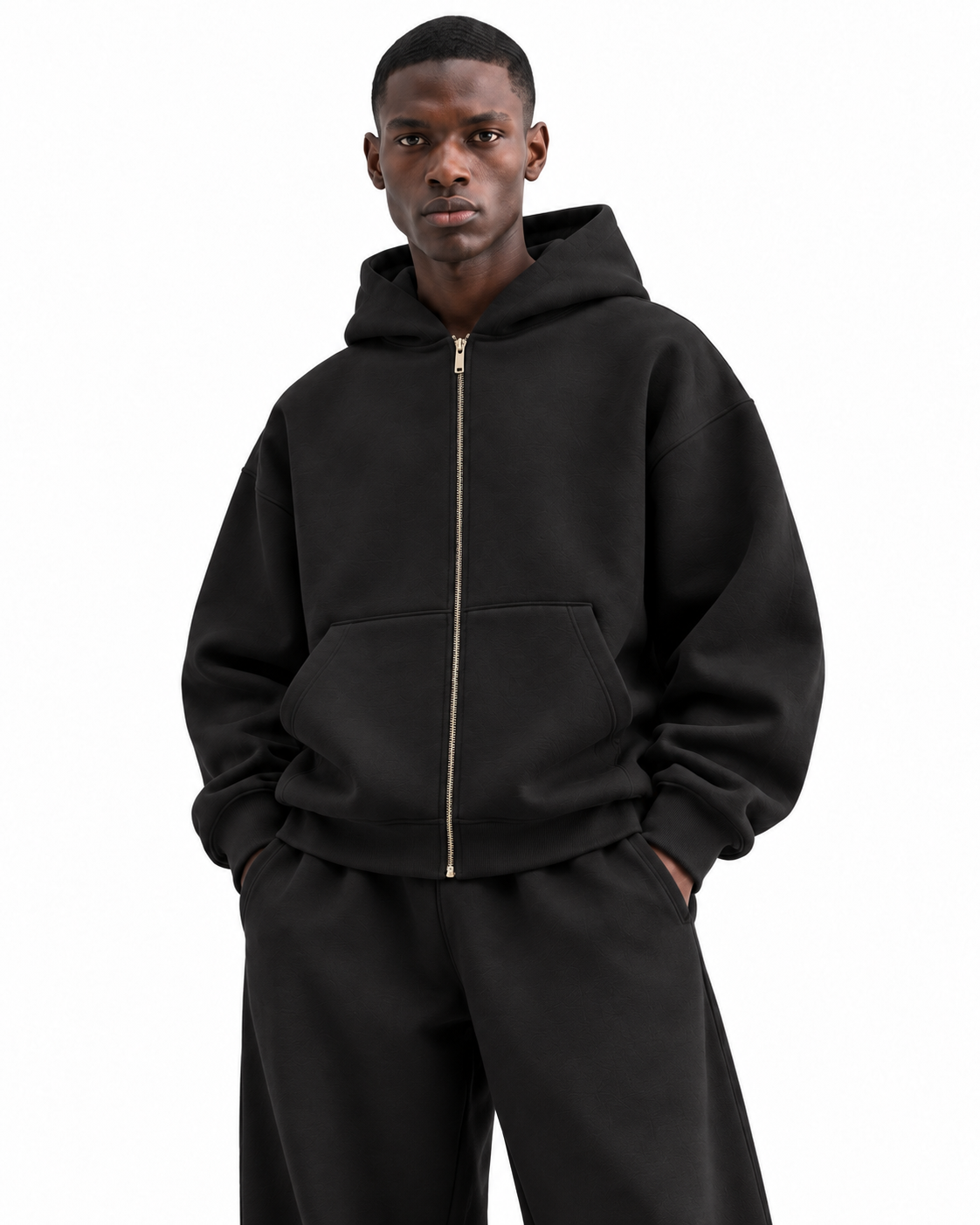 Ensemble hoodie zippé oversize — Noir — détails