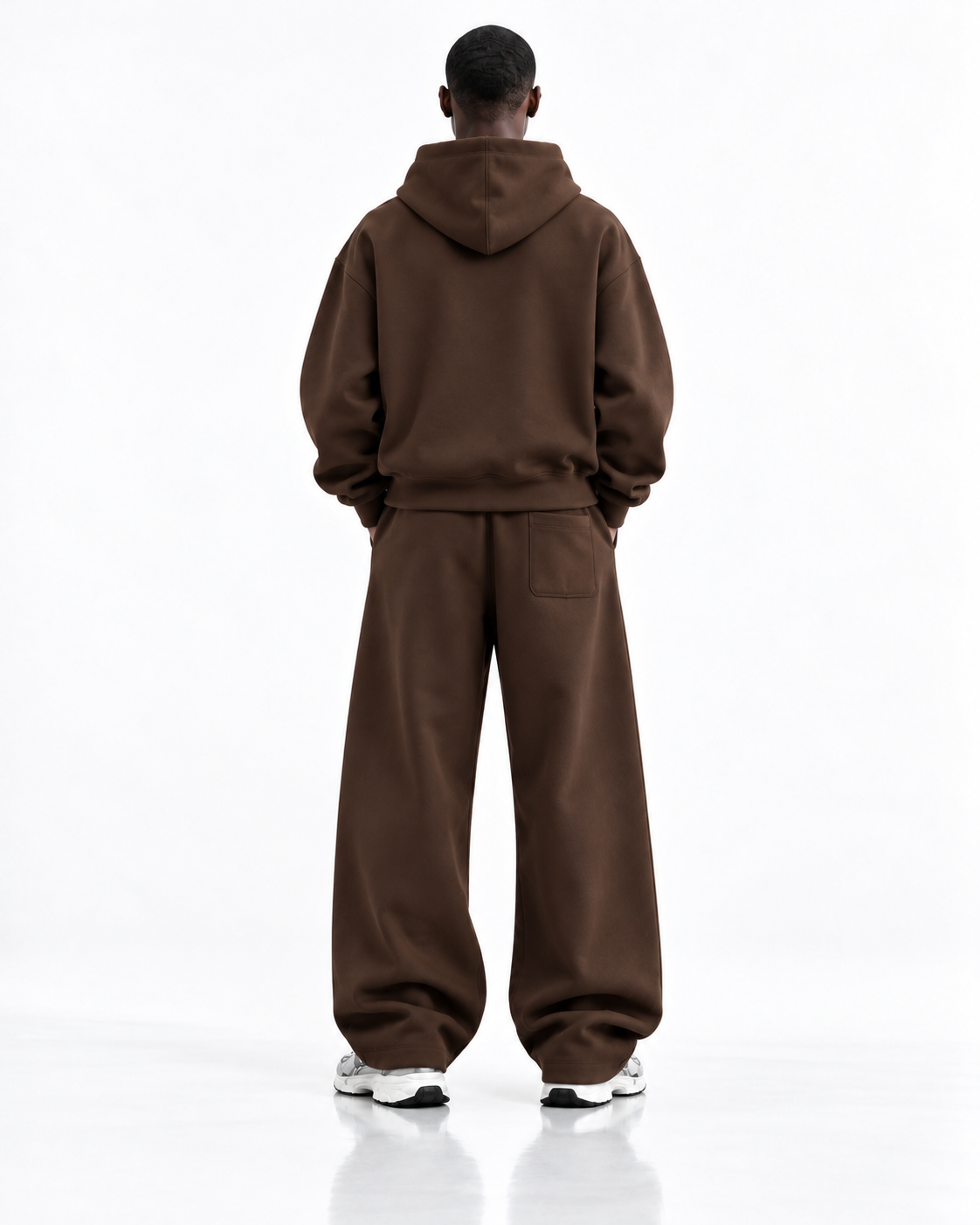 Ensemble hoodie zippé oversize — Marron — dos