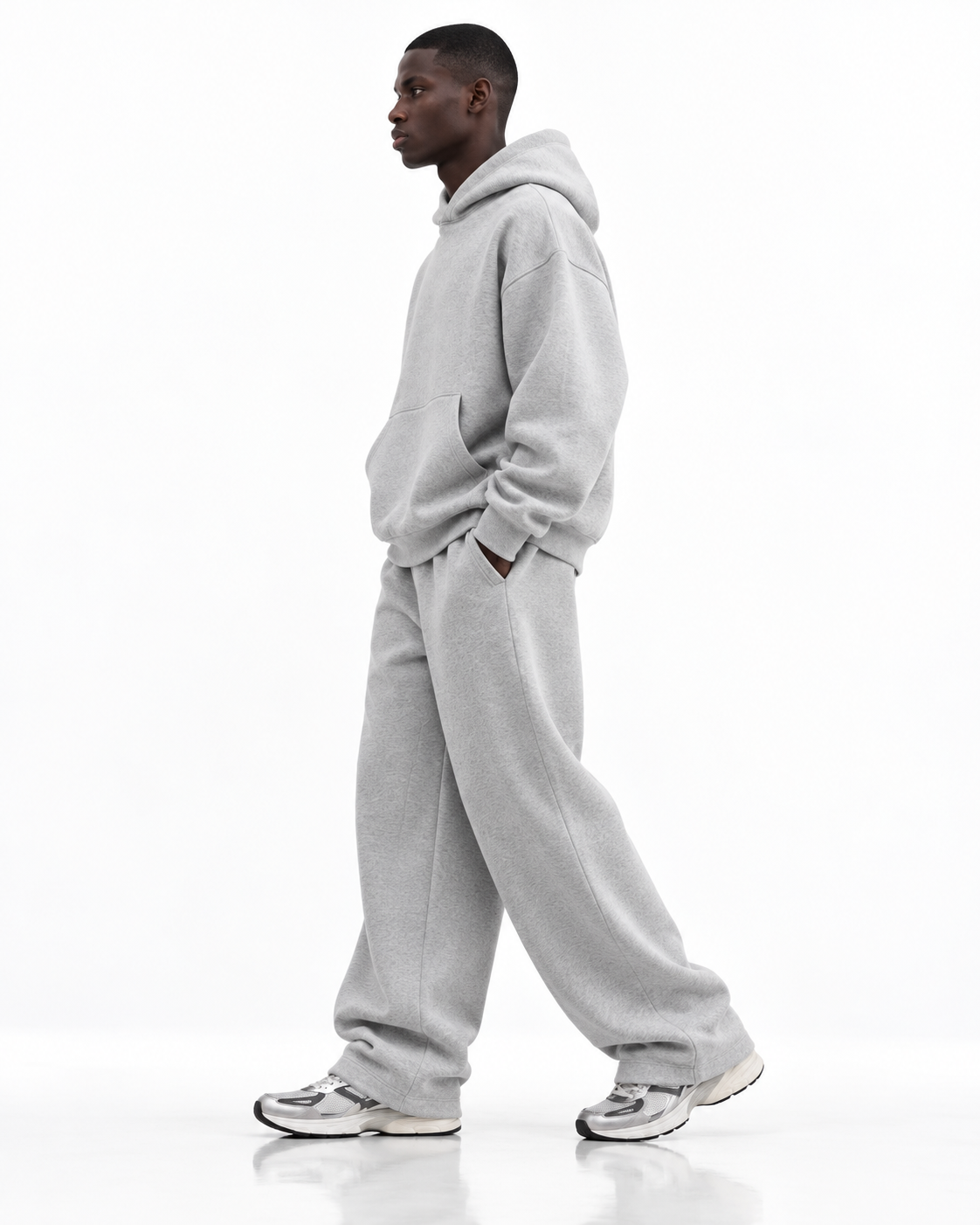 Ensemble hoodie oversize — Gris chiné — profil