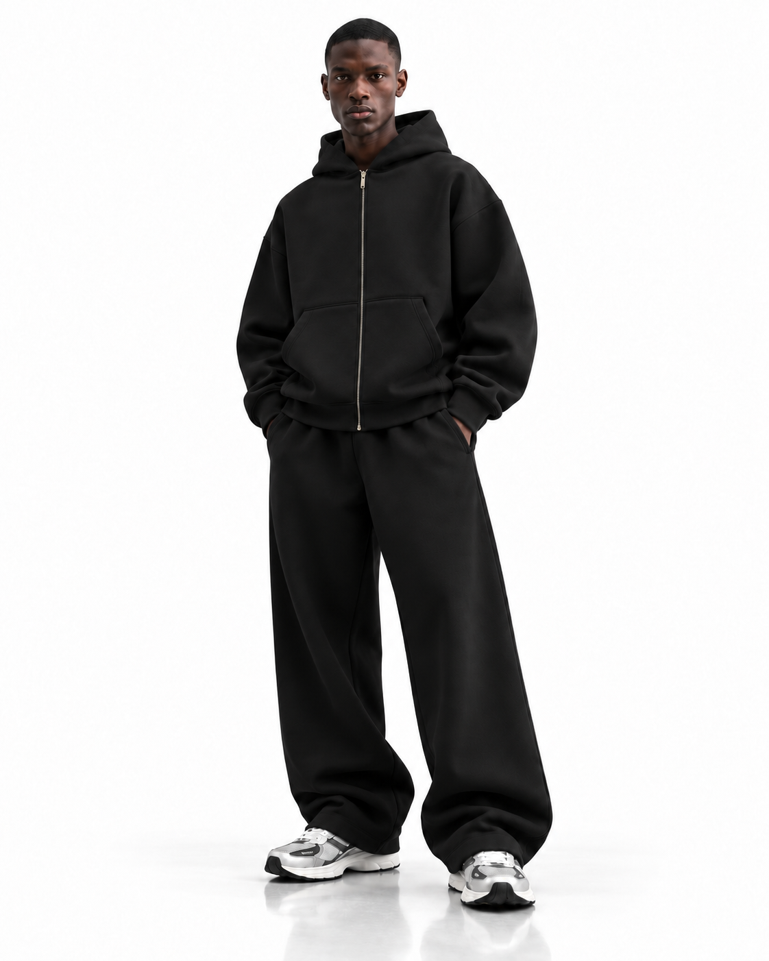 Ensemble hoodie zippé oversize — Noir — face