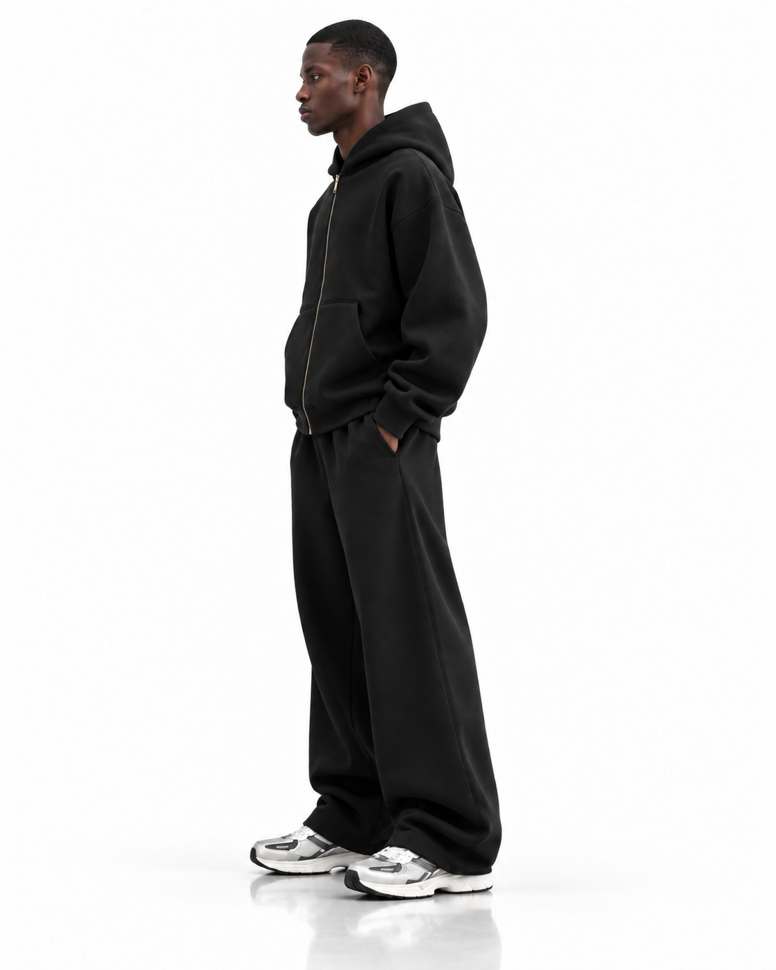 Ensemble hoodie zippé oversize — Noir — profil