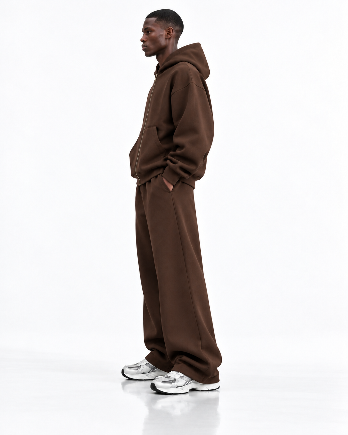 Ensemble hoodie zippé oversize — Marron — profil