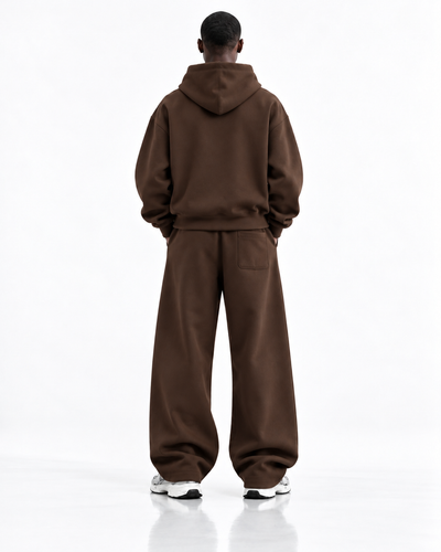 Ensemble hoodie zippé oversize — Marron — dos