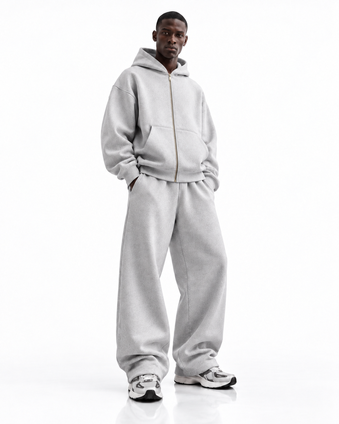 Ensemble hoodie zippé oversize — Gris chiné — face