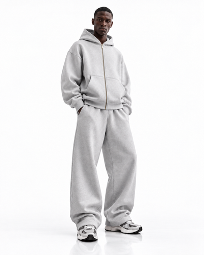 Ensemble hoodie zippé oversize — Gris chiné — face