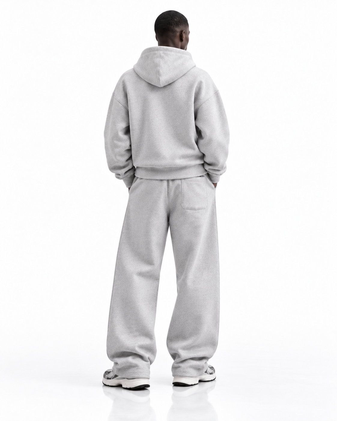 Ensemble hoodie zippé oversize — Gris chiné — dos